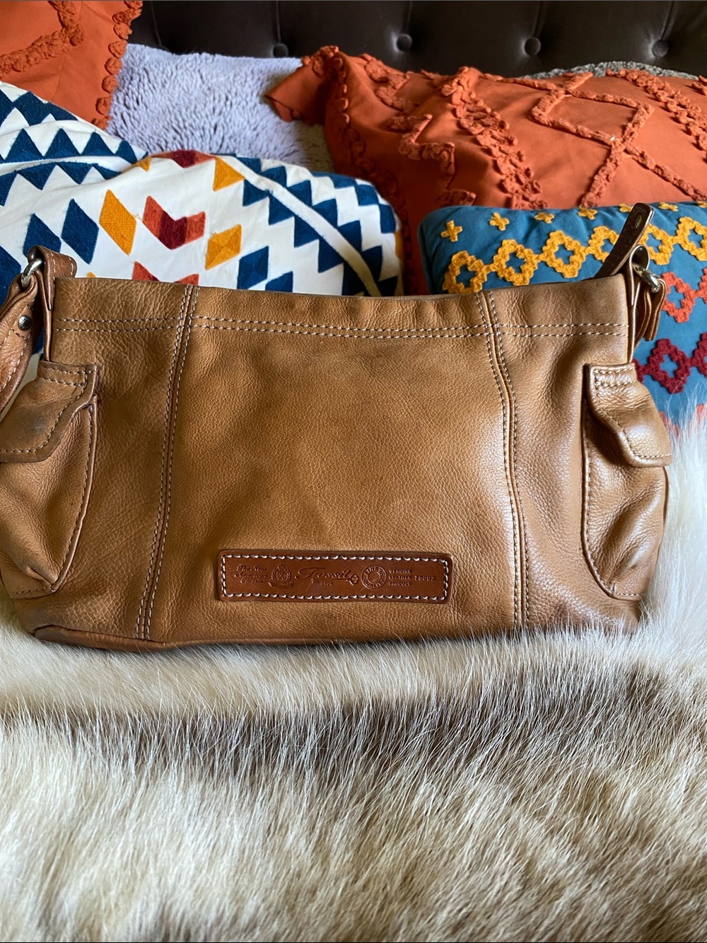 Fossil Cognac Leather Shoulder Bag